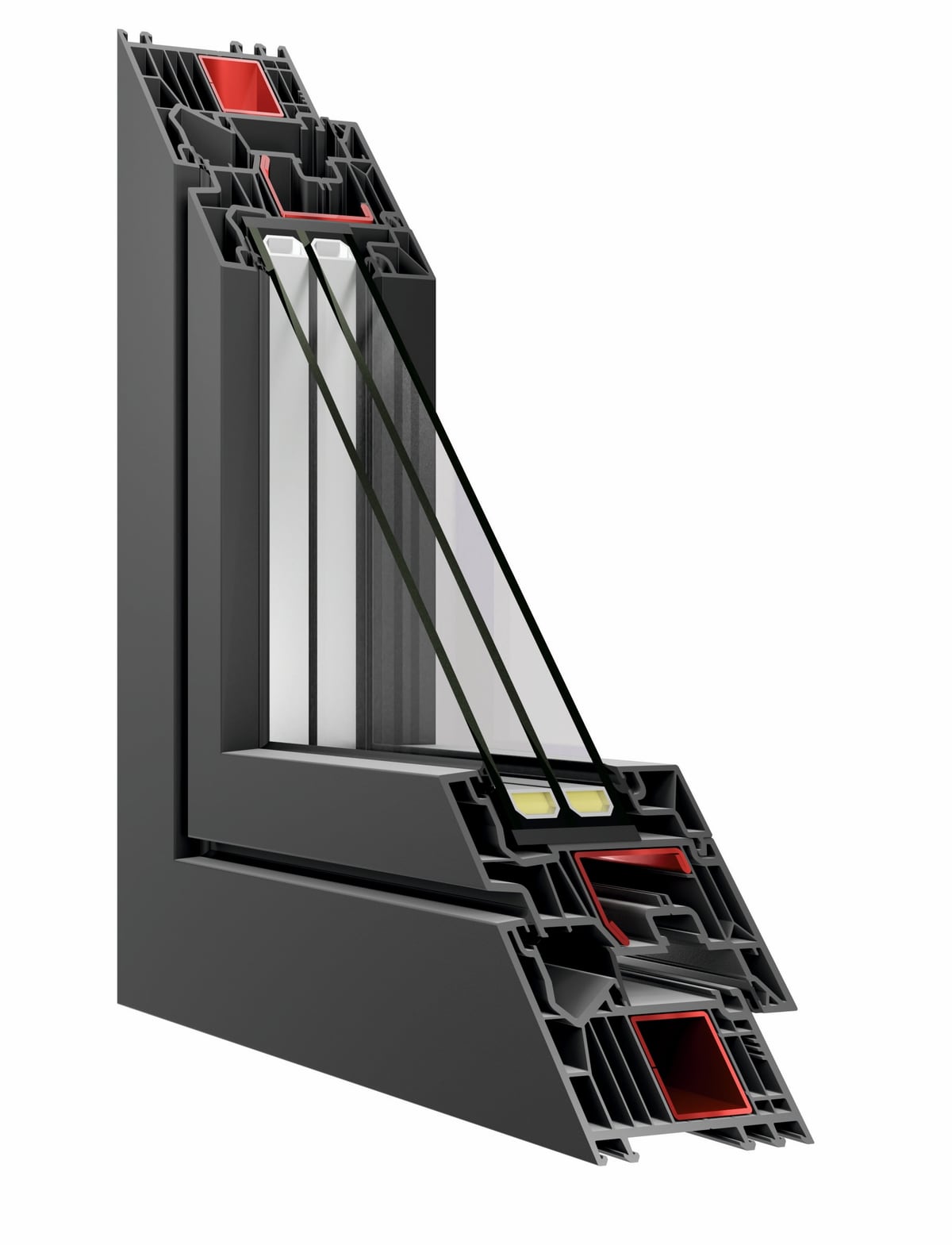 Veka Pure 82+ — řez rohem profilu